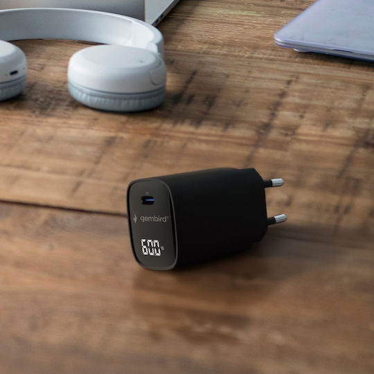 Gembird Зарядно Устройство Без Кабел с USB-C Порт 60W Power Delivery / Quick Charge 3.0 Черен (TA-UC-1C-PD60LCD-01-BK)