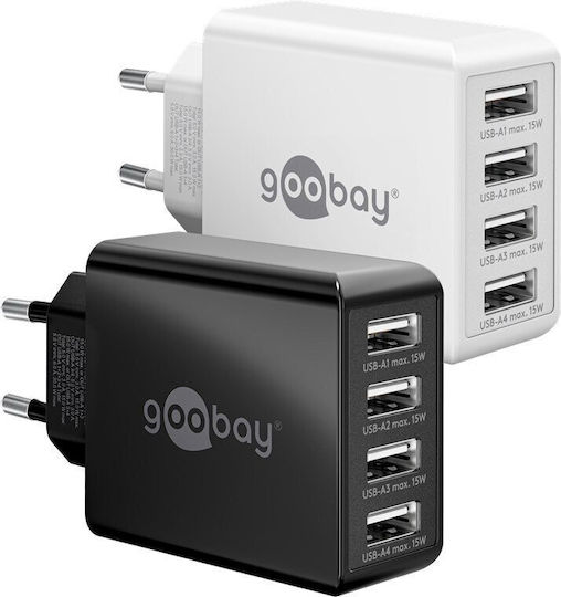 Goobay Φορτιστής Χωρίς Καλώδιο με 4 Θύρες USB-A 30W Λευκός (44962)