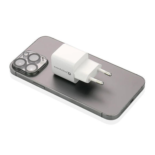 EverActive Зарядно без кабел GaN с USB-A порт и USB-C порт 20W Power Delivery / Quick Charge 3.0 Бял (SC-330Q)