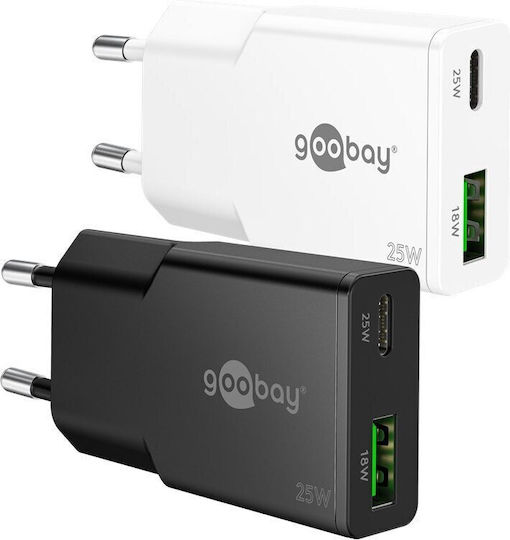 Goobay Φορτιστής Χωρίς Καλώδιο GaN με Θύρα USB-A και Θύρα USB-C 25W Power Delivery Μαύρος (75733)