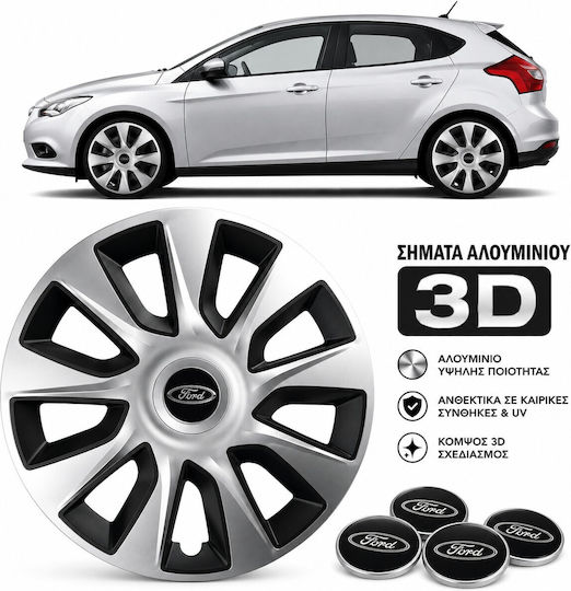 Versaco Auto Radkappen Set Stratos mit Marke Auto 4Stück 15" Silber/Schwarz