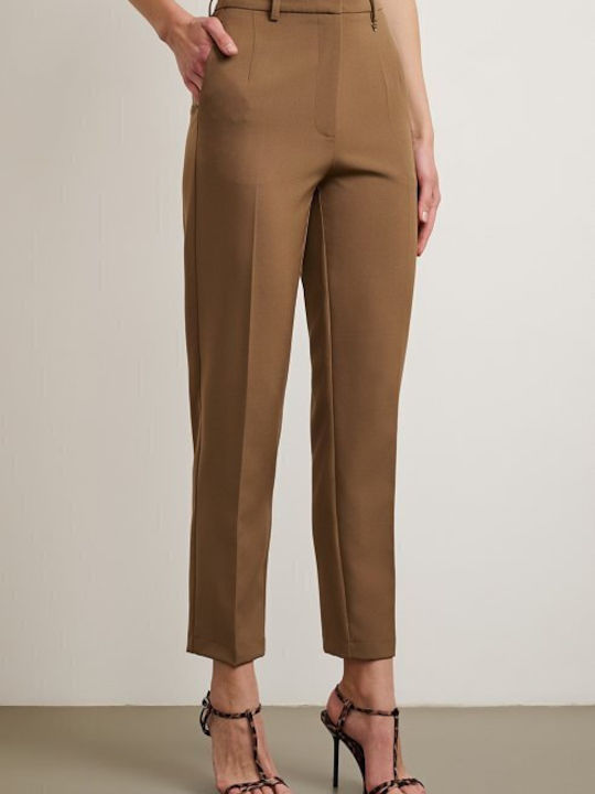 Women's High-waisted Fabric Trousers Slim Fit Brown