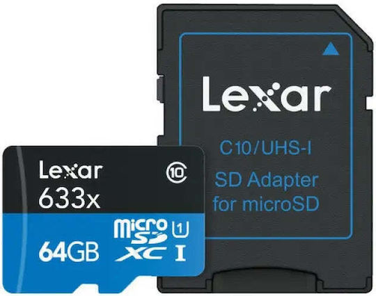 Lexar Plus SDXC 64GB Class 10 UHS-I 100MB/s με αντάπτορα