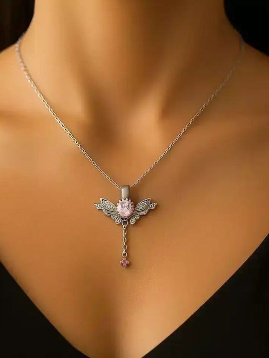 Nire with design Butterfly from Pink Gold Plated Steel with Zircon