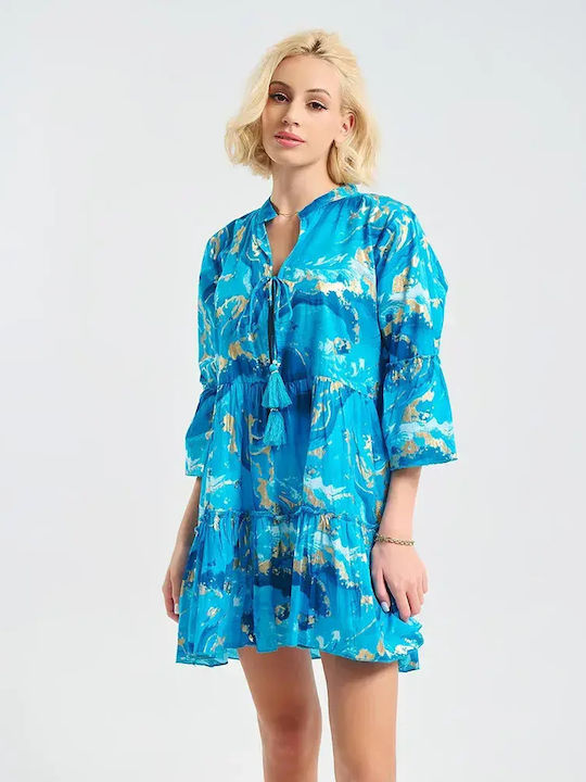 Ble Resort Collection Καφτάνι Παραλίας Γαλαζιο/χρυσο Ble Resort Collection Καφτάνι Παραλίας Γαλαζιο/χρυσο