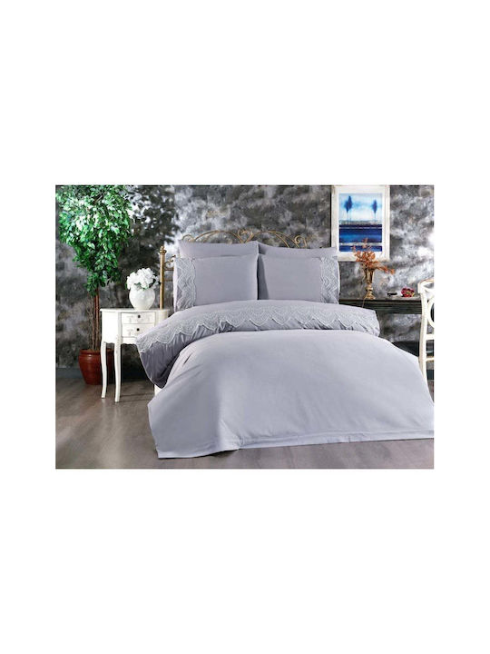SteweHome Σετ Παπλωματοθήκη 200x220cm Διπλή με 4 Μαξιλαροθήκες Γκρι