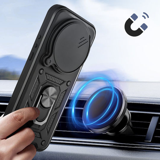 Avizar Husa Xiaomi 17 Ultra Inel Stand Capac Glisant Cameră Negru
