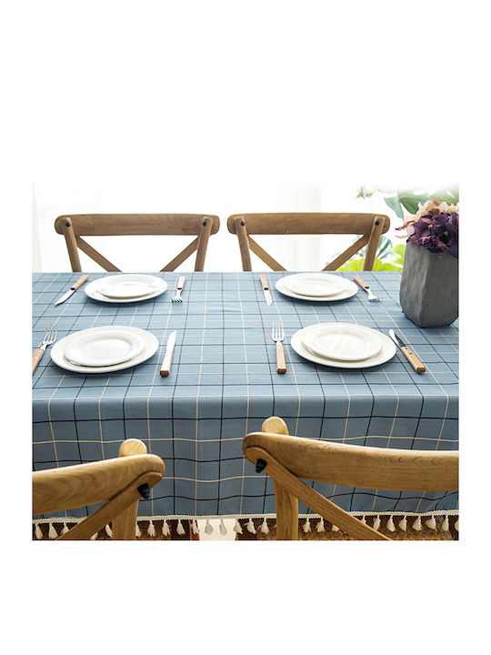 FRIPIA Checkered Tablecloth with Light Blue Embroidery 140x200cm