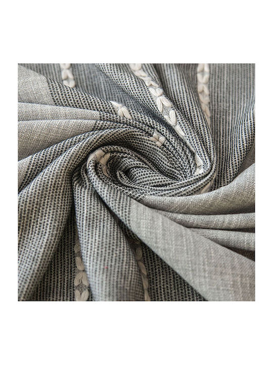 FRIPIA Leinen Tischtuch mit Stickerei Grau 140x200cm