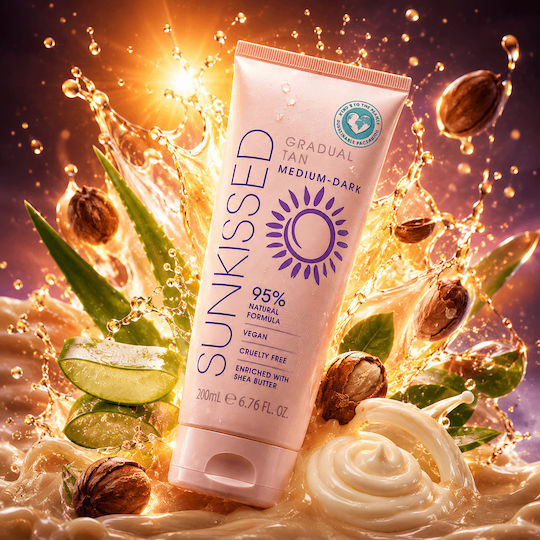 Sunkissed Gradual Tan 95% Natural Ingredients Self Tanning Cream Body Medium / Dark 200ml