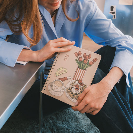 Premium Academic Weekly Diary 2026/2027 12 Months Spiral 16.5x21cm Bambina Latte Blossom By Kokonote