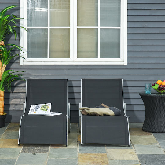 Outsunny Aluminium Beach Lounger-Armchair Black 61x63cm Set of 2