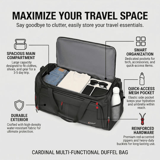 Cardinal Sak Voyage 49l Black Fabric L60xW28xH29cm