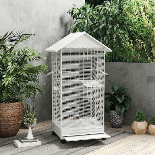 Pawhut Colivie Pentru Păsări 79x65x155cm Alb