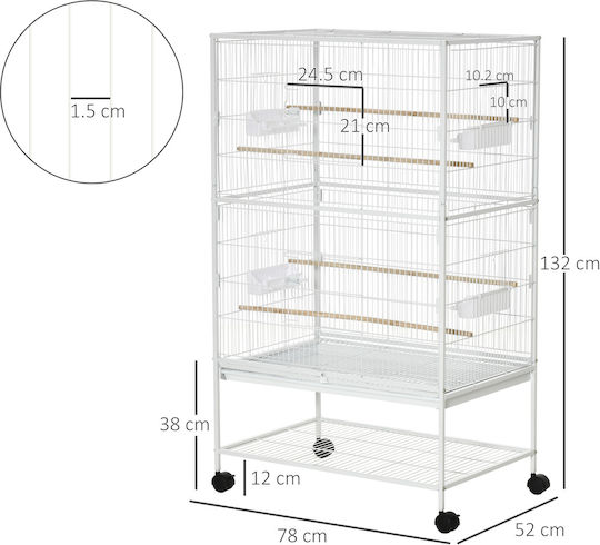 Pawhut Holz Vogelkäfig 78x52x132cm Weiß