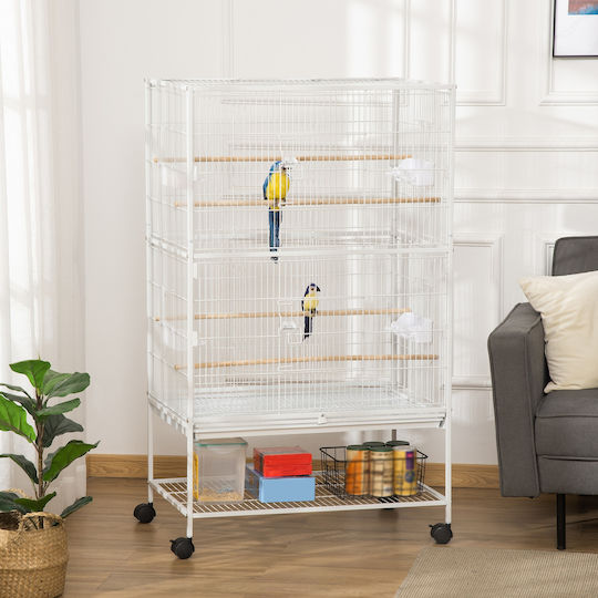 Pawhut Holz Vogelkäfig 78x52x132cm Weiß