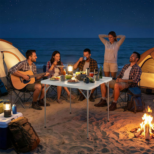 Outsunny Metal Camping Table Folding 86x86x74cm White