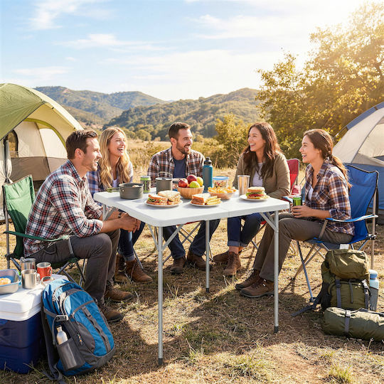 Outsunny Metal Camping Table Folding 86x86x74cm White