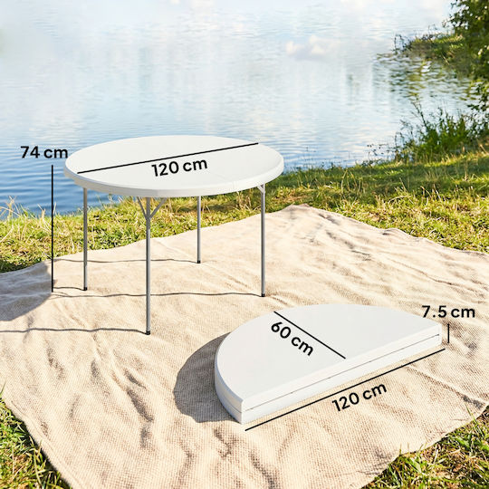 Outsunny Τραπέζι Μεταλλικό για Camping Πτυσσόμενο 120x120x74cm Λευκό
