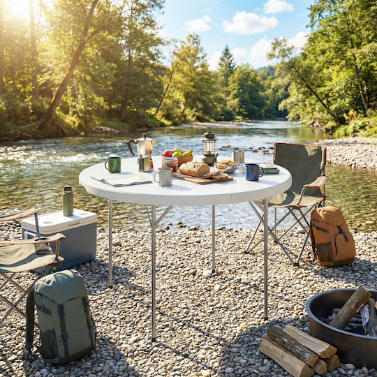 Outsunny Τραπέζι Μεταλλικό για Camping Πτυσσόμενο 120x120x74cm Λευκό