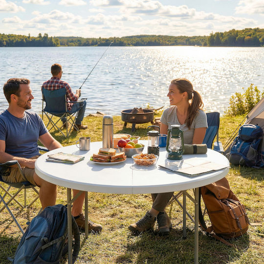 Outsunny Τραπέζι Μεταλλικό για Camping Πτυσσόμενο 120x120x74cm Λευκό