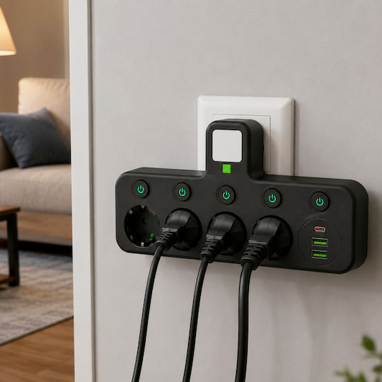 Захранваща Лента 4 Гнезда с 2 USB-A и USB-C