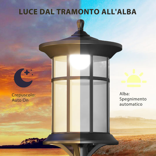 Outsunny Ηλιακό Φωτιστικό 100lm Ψυχρό Λευκό 6000K με Φωτοκύτταρο IP44 23.5x23.5x184εκ.