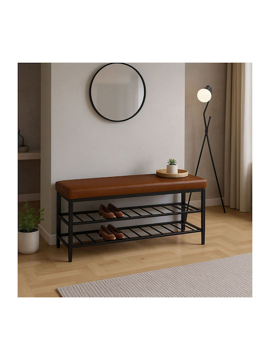 Mobilier Hol cu Suport pentru Pantofi și Bancă Maro/Negru 80x30x50cm