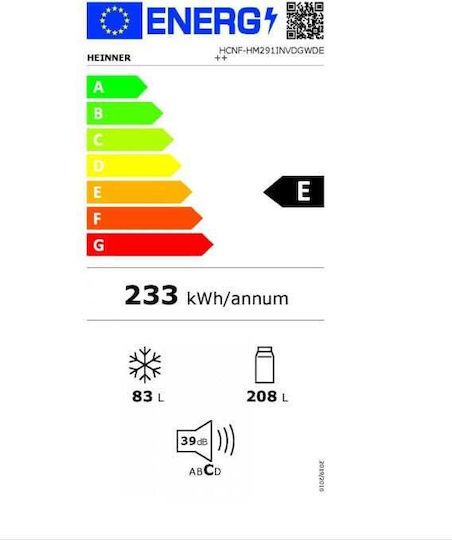 Frigider-Congelator 291l NoFrost Înălțime 186xLățime 60xAdâncime 60cm Antracit HCNF-HM291INVDGWDE++