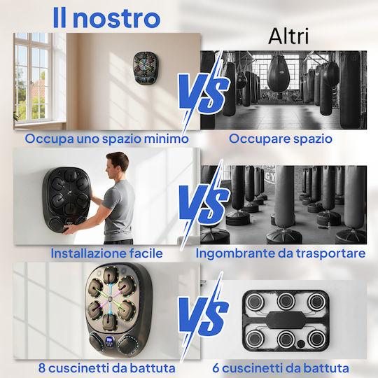 Μηχανή Μουσικής Πυγμαχίας Ηλεκτρονική Led Μηχανή Διπλές Ζώνες Κρούσης Bluetooth Γάντια 9 Ταχυτήτων