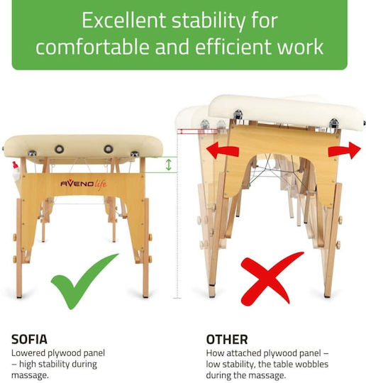 Habys Sofia Portable Beige Physiotherapy Bed Made of Wood 185x70cm