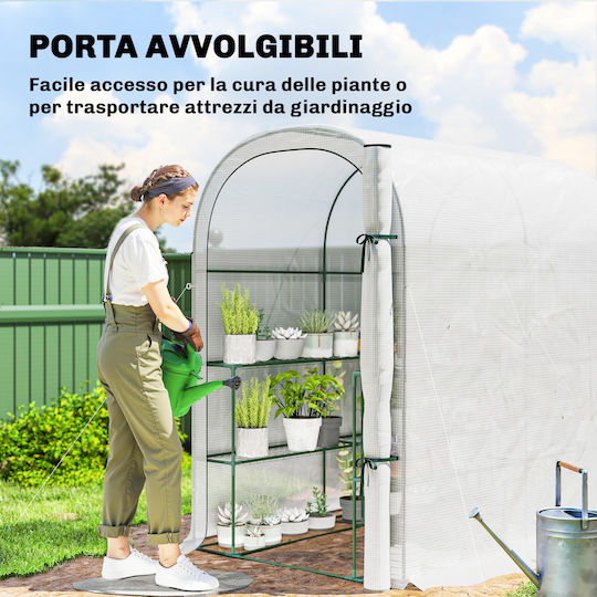 Outsunny 84H-446V00WT Greenhouse Tunnel with Shelves 1.23x1.87x1.89m