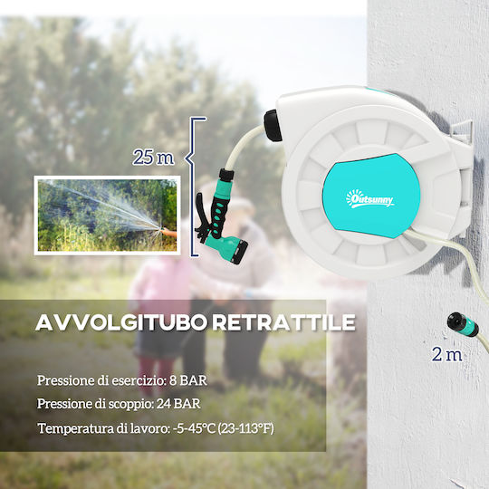 Outsunny Automatic Garden Hose Reel with Hose 25m