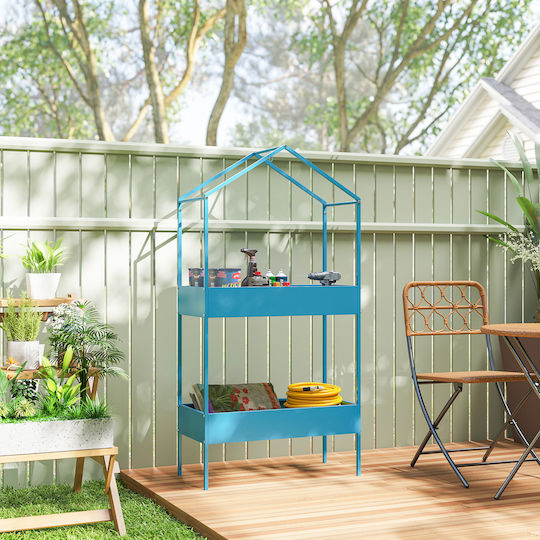 Outsunny Metal Plant Tower Blue 75x35x150cm