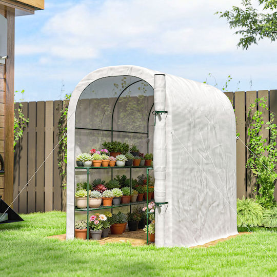 Outsunny 84H-446V00WT Greenhouse Tunnel with Shelves 1.23x1.87x1.89m