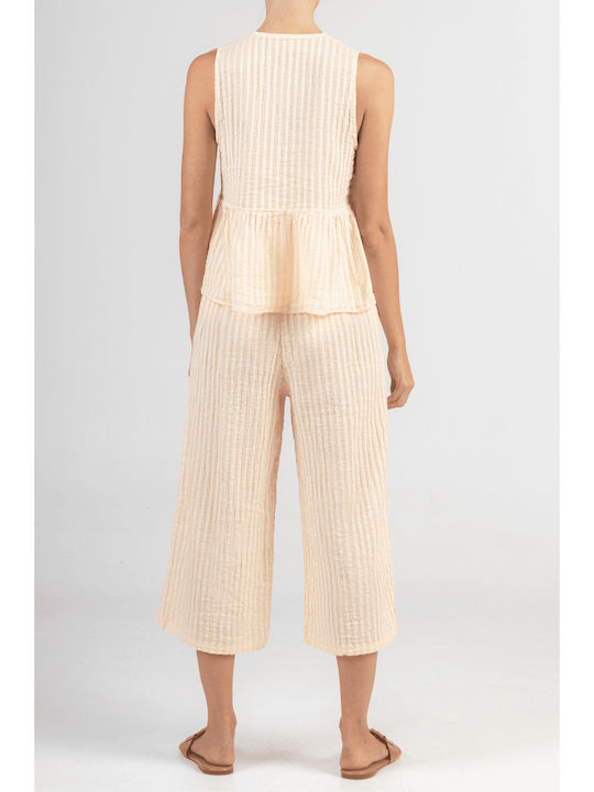 Women's Cotton Pantaloons with Rubber Band in Relaxed Fit Beige