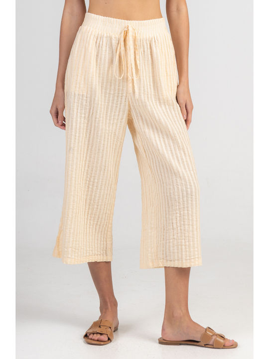 Women's Cotton Pantaloons with Rubber Band in Relaxed Fit Beige