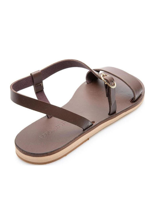 Leather Women's Flat Sandals Brown