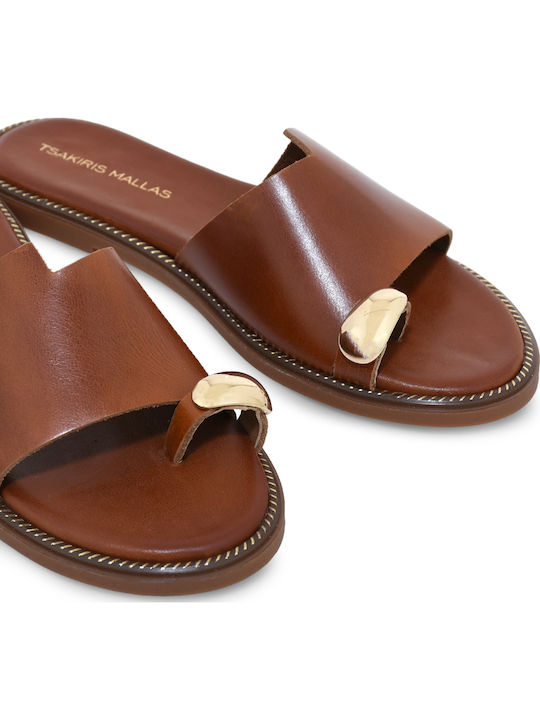 Leder Flache Sandalen Für Damen Tabac Braun