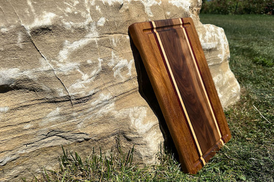 Handmade Wooden Serving Board – Striped Design