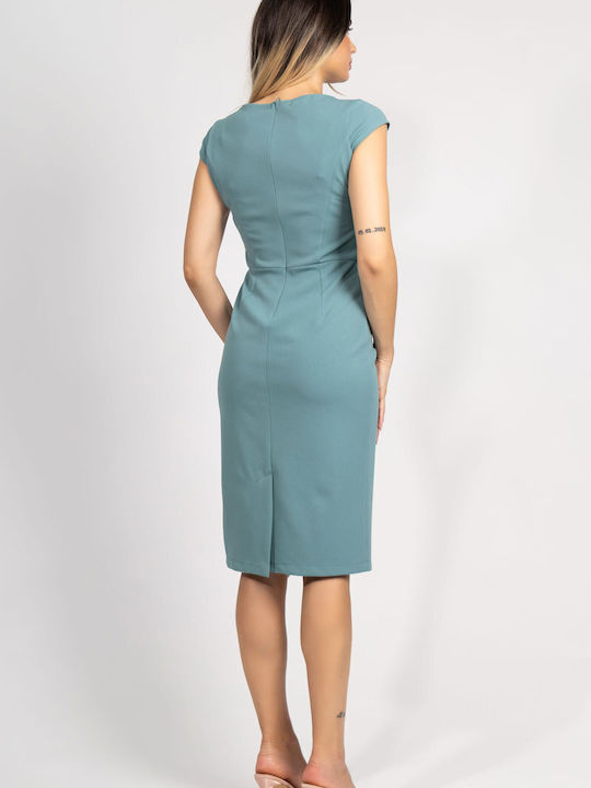 Sommer Midi Damenkleid Kurzärmelig Hellgrün