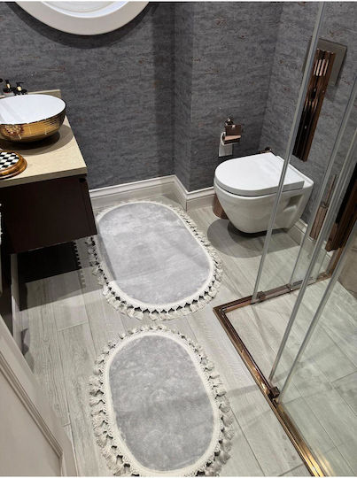 SteweHome Non-Slip Set Bath Mats STE-029757-P29757 Gray 60x100cm 2 Pieces