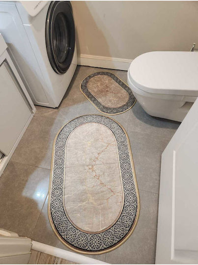 SteweHome Non-Slip Set Bath Mats STE-029760-P29760 Brown 60x100cm 3 Pieces