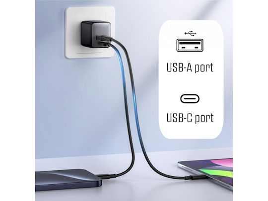 iPEAX Ladegerät ohne Kabel GaN mit USB-A Anschluss und USB-C Anschluss 45W Stromlieferung / Schnellaufladung 3.0 Schwarzs
