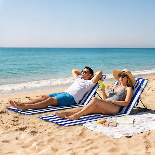 Outsunny Beach Lounger-Armchair with 4-Position Recline Blue 154x57x52cm Set of 2pcs
