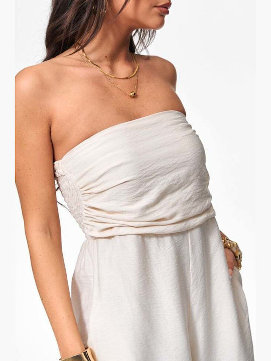 Damen Strapless Beige Jumpsuit