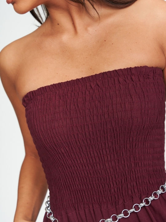 Γυναικεία Strapless Ολόσωμη Φόρμα Μπορντο