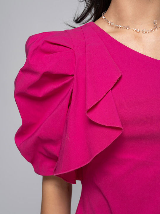 Nadina Bluza Damă Cu Un Umăr Și Fermoar Fuchsia