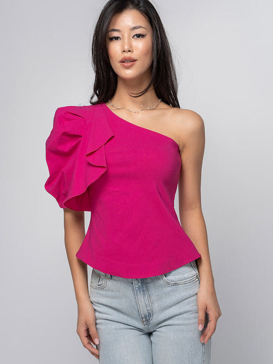 Nadina Bluza Damă Cu Un Umăr Și Fermoar Fuchsia
