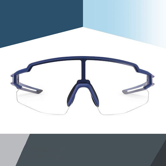 Rockbros Cycling Glasses with Blue Frame and Photochromic / Transparent Lenses